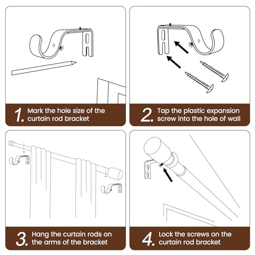 Matte Black Curtain Rod Itself is 30-144 inch 1 Pack, Fit 30 to 142, 66 to 120 inch Windows with 1 Inch Diameter Heavy Duty Adjustable Telescopic Rod, 1 Inch Diameter Splicing Extra Long