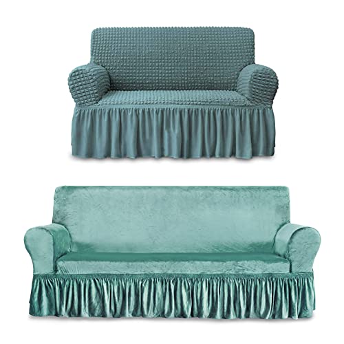 NICEEC Sage Loveseat Covers and Couch Cover Bundle