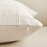 ZeeMart Linen Checked Throw Pillow Covers Set of 2, 18x18 Inch Ivory/Cream, Farmhouse Decorative Single Sided Grid Embroidered Couch Pillow Cases Off White Cotton Linen Cushion Covers