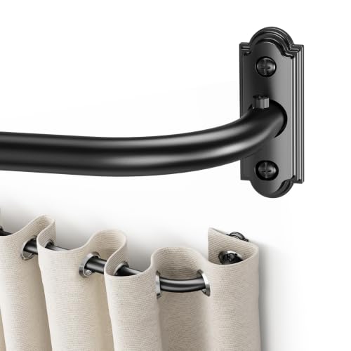 YaFex Curtain Rod 32-86 Inch, 1 Inch Heavy Duty Black Curtain Rods for Windows, Adjustable Window Treatment Rods, Wrap Around Ceiling Outdoor Curtain Rod for Bedroom