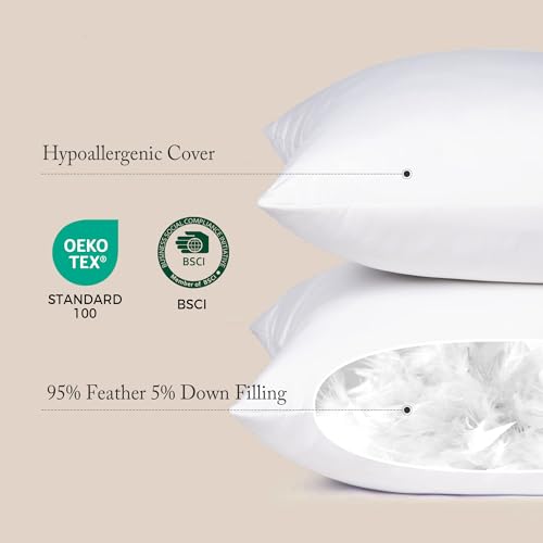 puredown® Euro Pillow Inserts 26 x 26 (Pack of 2, White), Down Feather Pillow Stuffer, Premium White Pillows for Bed, Couch, and Cushion
