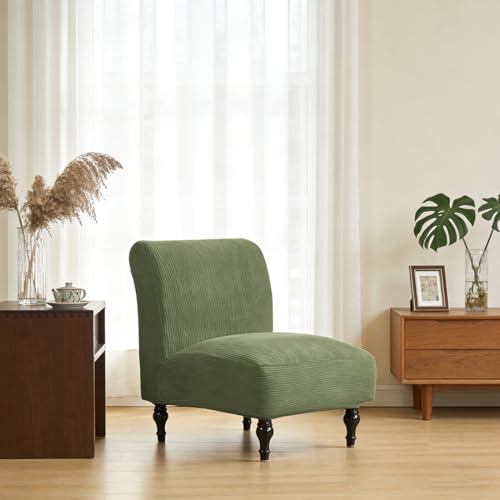 Armless Accent Chair Cover Stretch Slipper Chairs Slipcover Removable Washable Armless Accent Slipper Chair Cover Protector for Living Dining Room Bedroom Hotel Set of 1 Olive Green