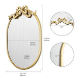SANY DAYO HOME Wall Hanging 16″ x 12″ Gold Metal Framed Oval Mirror with Decorative Bow, Modern Farmhouse Real Glass Accent Mirror for Vanity, Bathroom, Entryway