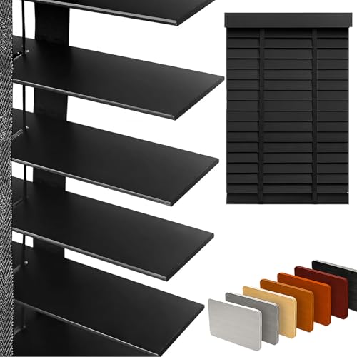 2" Slats Wood Blinds for Indoor Windows: Solid Wooden Blackout Blinds & Shades,Black Out Privacy Horizontal Blinds for Home Bedroom Bathroom Living Room Windows 22.5" WX48 H Black