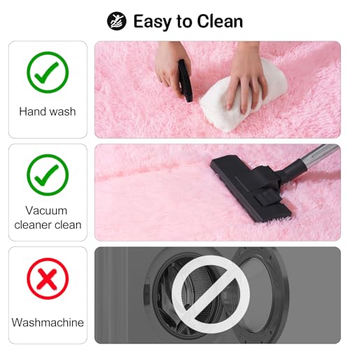 qulint Pink Rugs for Bedroom Girls, 2x3 Fluffy Area Rugs for Living Room Soft Shag Fuzzy Small Carpet, Plush Shaggy Cute Alfombras for Kids Boys and Girls Dorm Home Decor (2ft x 3ft, Pink)