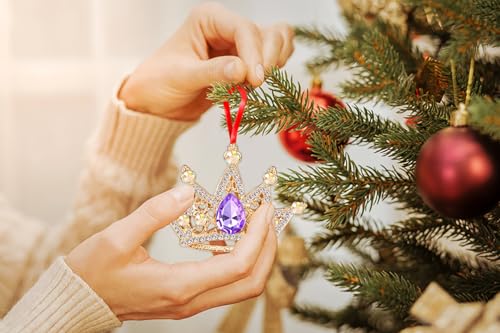 WaaHome Metal Crown Christmas Ornaments Purple and Gold Queen Crown Keepsake Ornaments for Christmas Tree Decorations Gifts for Women Girls Mom Sisters Kids