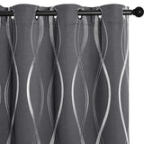 NICETOWN Grey Blackout Striped Pattern Curtains for Living Room 84 inch Long 2 Panels Set, Noise Reducing Thermal Insulated Wave Line Foil Print Bedroom Drapes for Patio Sliding Glass Door (52 x 84)