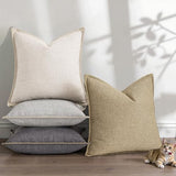 decorUhome Fall Decorative Throw Pillow Covers 18x18 Set of 2 Square Faux Linen Outdoor Neutral Farmhouse Pillow Covers with Stitched Edge for Couch Sofa Living Room, Beige