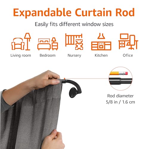 Amazon Basics Adjustable Room Darkening Blackout Curtain Rod - 28" to 48", Black