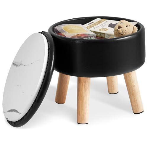 IBUYKE Small Foot Stool Ottoman with Storage, Round, Beige