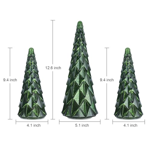 Christmas Decorations Indoor, YEAHOME Set of 3 Pre-lit Green Glass Christmas Tree for Home Decor, Christmas Table Decorations Lighted Xmas Tree with Timer for Living Room Mantel Tabletop Party