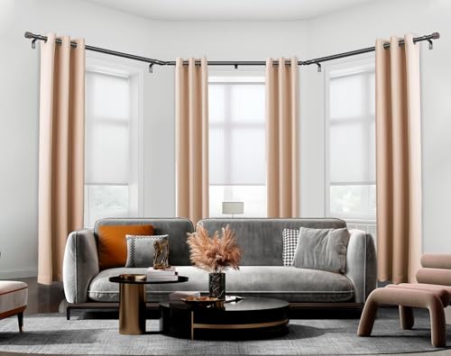 Bay Window Curtain Rods, HOTOZON 7/8 Inch Heavy Duty Curtain Rods for Bay Windows 48-84 Inch(Center Rod), 32-58 Inch Side Rods for Windows, Black, Decorative Drapery Rod with End Cap Finials