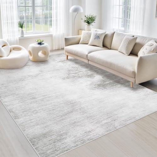 Area Rugs 5x7 Living Room: Washable Rug Modern Abstract Rugs Soft Non Slip Neutral Rug Stain Resistant Indoor Carpet for Bedroom Kitchen Dining Room Nursery Home Office Rugs(Grey,5'x7')