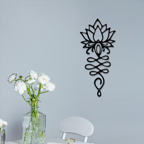 Xedatric Lotus Flower Wall Decor – Black Metal Yoga Wall Art with Lotus Design, Spiritual Home Décor Sculpture for Meditation Spaces, Living Room, Bedroom, Office