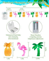 50 LED 25ft Summer Hawaiian Beach String Lights Outdoor with Remote, Flamingo Pineapple Palm Tree Fairy Twinkle Lights Battery Operated with 8 Modes & Timer for Tropical Party Beach Pool Decorations