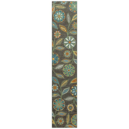 Maples Rugs Reggie Bohemian Floral Print Runner Rug, 2' x 10', Dark Grey