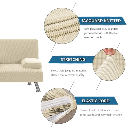 Futon Cover Stretch 4 Pieces Futon Sofa Bed Cover Washable Futon Bed Cover Removable Armrests and Cupholders Covers,Off White