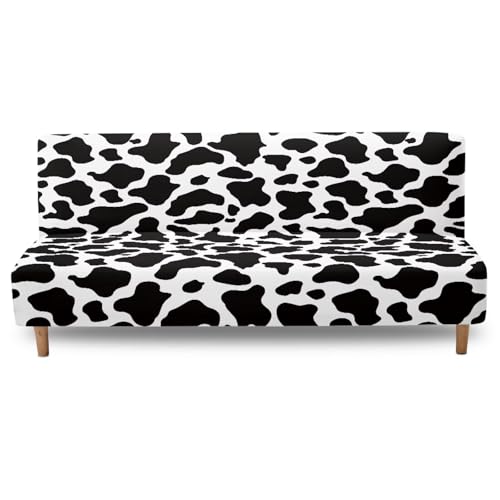 Classic Cow Print Stretchy Sofa Couch Slipcover with Elastic Bands Non Slip & Dustproof Protector Futon Covers Armless Sofa Couch Slipcover