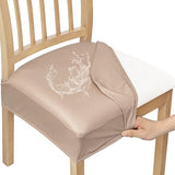 Smiry Waterproof Pu Leather Seat Covers for Dining Room Chairs Set of 4, Stretch Fit Removable Washable Kitchen Chair Seat Slipcovers Protector, No Rear Covers, Khaki