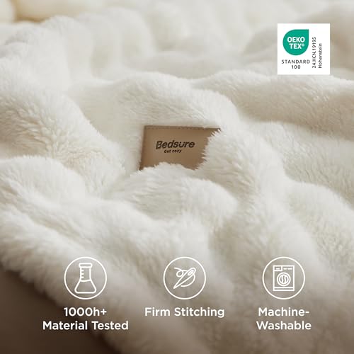 Bedsure 3D Fleece Bubble Blanket for Couch - GentleSoft Cute White Throw Blanket for Sofa Bed Room Decor - Luxury Soft Cozy Cloud Blanket Mothers Gifts for Women, Lightweight, Off White, 50"×60"