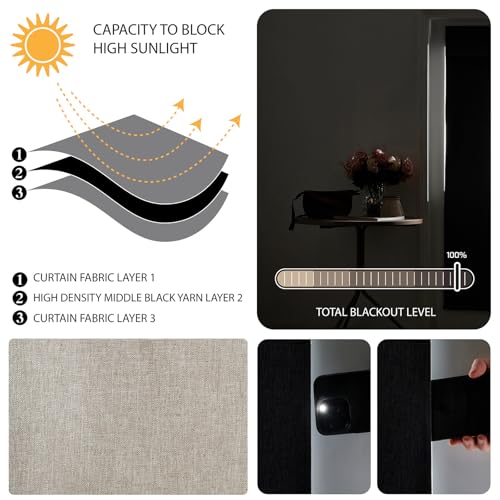 WDFour No Drill 100% Blackout French Door Roller Shade,1 Pack. | 24x38”, Hemp Gray,Side hook & loop for partial shading; blackout fabric, drill-free mount, full privacy.