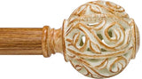 1 Inch Wood Curtain Rod For Windows 48 to 84 Inches, Heavy-Duty Adjustable Decorative Imitation Wood Grain Boho Curtain Rod With Rattan Leaf Hollow Finials For Bedroom 、 Living Room and Famhouse