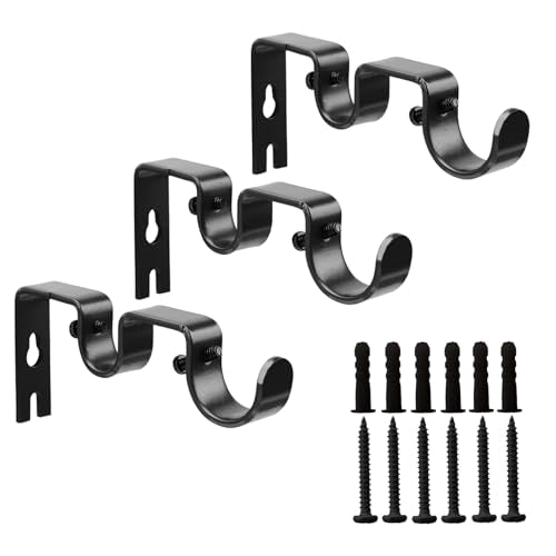 Double Curtain Rod Bracket,3 Pack Metal Curtain Rod Holders for Wall,Sturdy Curtain Rod Brackets for 1 Inch Curtain Rod,Black Wall Mounted Curtain Rod Hooks for Bedroom Living Room Patio