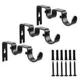 Double Curtain Rod Bracket,3 Pack Metal Curtain Rod Holders for Wall,Sturdy Curtain Rod Brackets for 1 Inch Curtain Rod,Black Wall Mounted Curtain Rod Hooks for Bedroom Living Room Patio