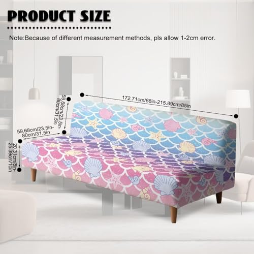 Xoenoiee Futon Slipcover Armless Futon Bed Sofa Cover Furniture Protector with Elastic Bottom, Soft and Washable Futon Covers for Sofa Bed, Mermaid Scale Starfish Shell Conch