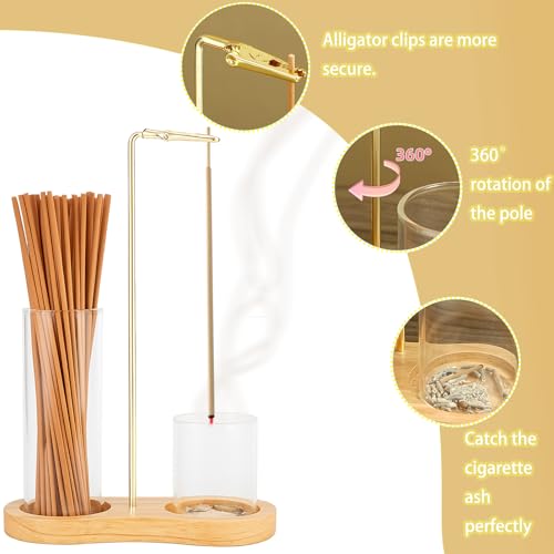 2 in 1 Incense Holder for Sticks, Insence-Stick Holder with Glass Ash Catcher & Incense Sticks Organizer, Anti-Ash Flying Incense Burne for Yoga, Spa, Meditation, Wooden Home Decor