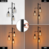 Floor Lamp for Living Room, Farmhouse Industrial Dimmable Floor lamp,3 Lights Metal Cage Tree Standing Lamp,68", 3Pcs Led Bulbs Included