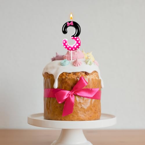 3rd Pink Black Birthday Candles for Girls，Number Birthday Decorations for Girls，Pink Mouse Cake Topper Cupcake Decor，Cartoon Themed Birthday Party Decorations Supplies