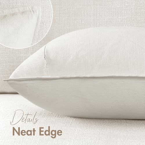 26x26 Inch Set of 2 Euro Sham Decorative Linen Solid Throw Pillow Covers Boho Accent Farmhouse Pillowcases Modern Netural Home Decor for Bed Couch Sofa Living Room,Cream White