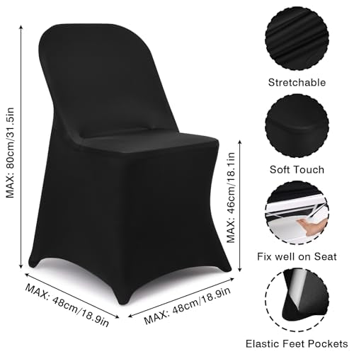 Fixwal 36 Pcs Black Folding Chair Cover, Spandex Stretch Covers Ideal for Wedding, Party, Dining, Business Meeting, Banquet, Universal Fitted Washable Slipcover