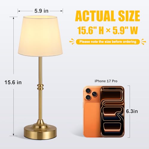 Kakanuo Rechargeable Cordless Table Lamp Gold - 1 Pack Brass 4000mAh Battery Operated Lamp, 3000K Warm Light, Touch Control Stepless Dimming, for Bedside, Dining Table, Home Decor