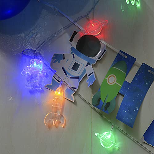 Children's Room LED String Lights with Remote 20 LED 11 FT 8 Modes Battery Operated Space String Lights with Rocket Spaceship Astronaut Pendants Holiday Party Lights for Kids Room Multicolor