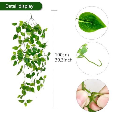 Fake Hanging Plants Vines(2pcs)for Room Decor, Artificial Ivy Greenery Garlands for Home Bedroom Living Aesthetic Kitchen Office Wall Patio Bookshelf,Indoor,Outdoor Farmhouse Decorations(No flowerpot)