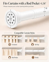 ALLZONE Tension Curtain Rods for Windows 66 to 120 Inches, White Curtain Rods No Drilling, Heavy Duty Extra Long Tension Rod for Curtains, Outdoor Curtains Rod for Patio, Bedroom
