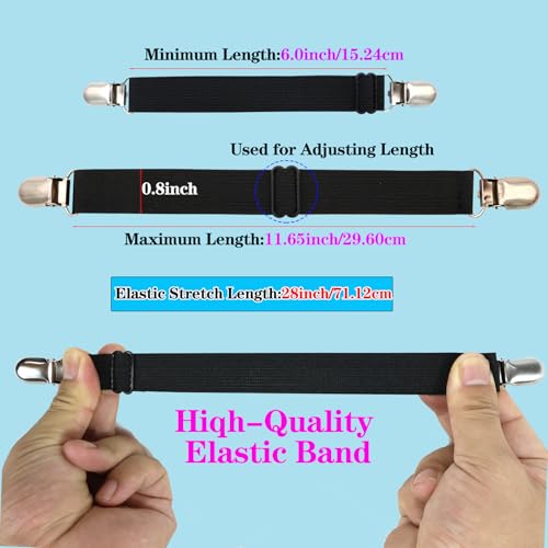 Sofa Cover Holder Straps Suspenders, Sofa Couch Covers Clip Fasteners, Adjustable Elastic Straps for Sofa Seat Recliner Slipcover, Cushion Holders (8, Black) 6-30in/15-75cm