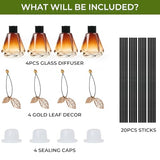 Reed Diffuser Set - 4 Empty Bottles with 20 Sticks, Delicate Gold Leaf Decor, Glass Fragrance Diffuser with Lids for Home, Bathroom | Refillable, Diamond Style (4 PCS Black)