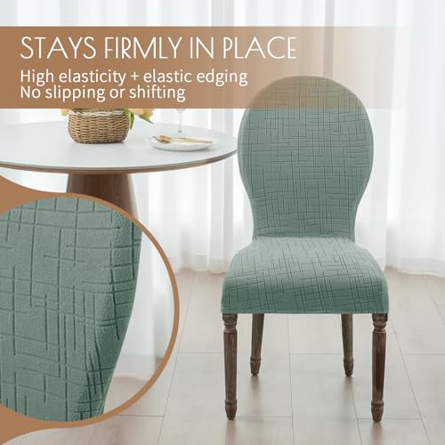 Round Back Dining Chair Cover Set 2/4/6, Curved Back Chair Covers Stretch Armless Dining Chair Slipcovers Mid Century Modern Chair Seat Protector for Kitchen, Home and Banquet (Green, Set of 6)