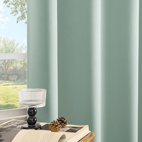 Beauoop 100% Blackout Curtains 84 Inch Long 2 Panels for Bedroom Living Room Seafoam Green Solid Room Darkening Thermal Insulated Soundproof Energy Saving Grommet Top Window Treatment Drapes,52x84