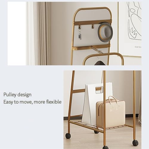 Standing Mirrors Full-Length Dressing Mirror, Floor-Standing Household Coat Rack, Multi-Functional Clothes Rack, Mobile Fitting Mirror(Gold)