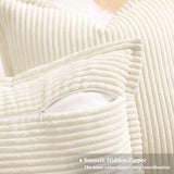 decorUhome Summer Corduroy Cream White Throw Pillow Covers 18x18 Set of 2 Decorative Soft Boho Farmhouse Couch Pillow Covers for Living Room Bed Sofa Broadside Striped Pillow Cases