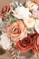 Floroom Terracotta Artificial Flowers Burnt Orange Fake Roses Peonies Dahlia Greenery Combo Box Set for DIY Wedding Bouquets Bridal Shower Centerpieces Floral Arrangements Party Tables Home Decoration