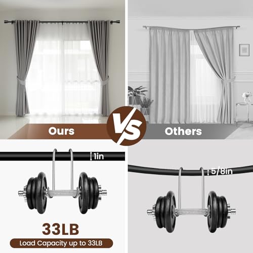 Hradecti 1' Diameter Curtain Rods, 30-144 Inch, Black, Iron, Matte Black Painted, Fit 30-142 Inch Windows, Heavy Duty, Adjustable, Window Treatment Single Rods