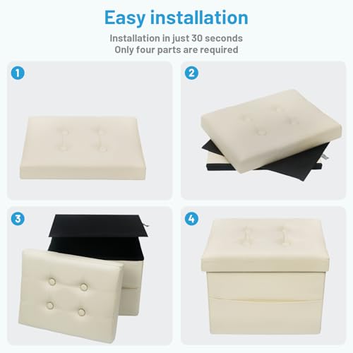 Bsketa Storage Ottoman Bench, 16" Folding Leather Foot Rest, Beige 2 Pack