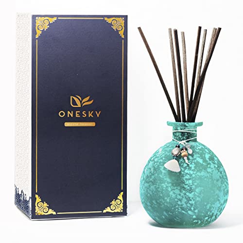 Reed Diffuser, Onesky Ocean Mist Home Fragrance Gift Set for Home Bathroom Office Elegant Decorations, Aromatherapy Oil Refill -3.4 fl oz Essential Oil&8 Reed Sticks&Blue Snowflake Round Bottle