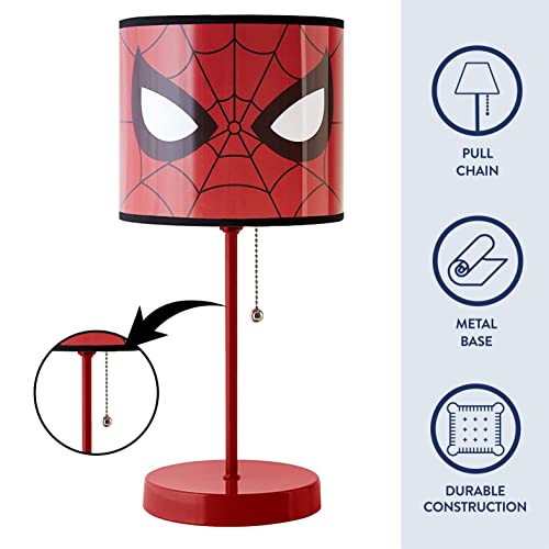 Idea Nuova Spiderman Stick Table Kids Lamp with Pull Chain, Themed Printed Decorative Shade, red and Black