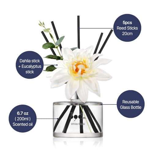 396 st. Dahlia Flower Reed Diffuser, Vanilla Lavender, 200ml(6.7oz) / Reed Diffuser Sets, Home Fragrance, Scented Oils, Home & Bathroom Décor
